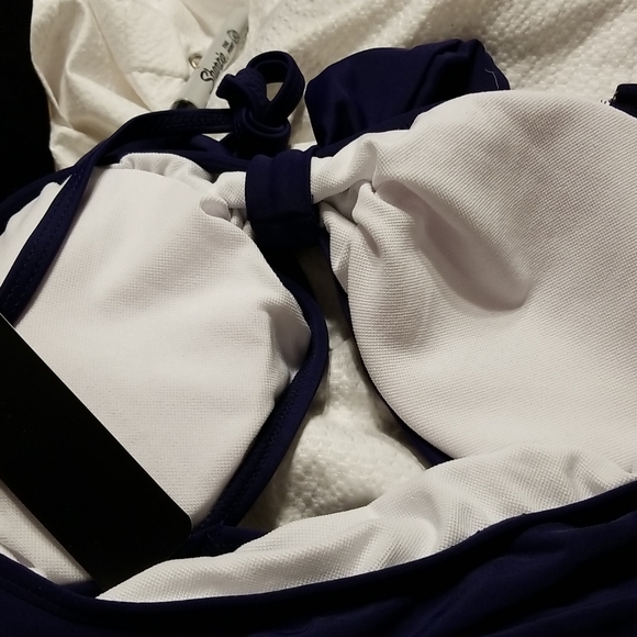 NWT CUT OUT TUMMY CONTROL HIGH WAISTED FRONT TIE KNOW SWIM. MEDIUM navy blue - Picture 10 of 10